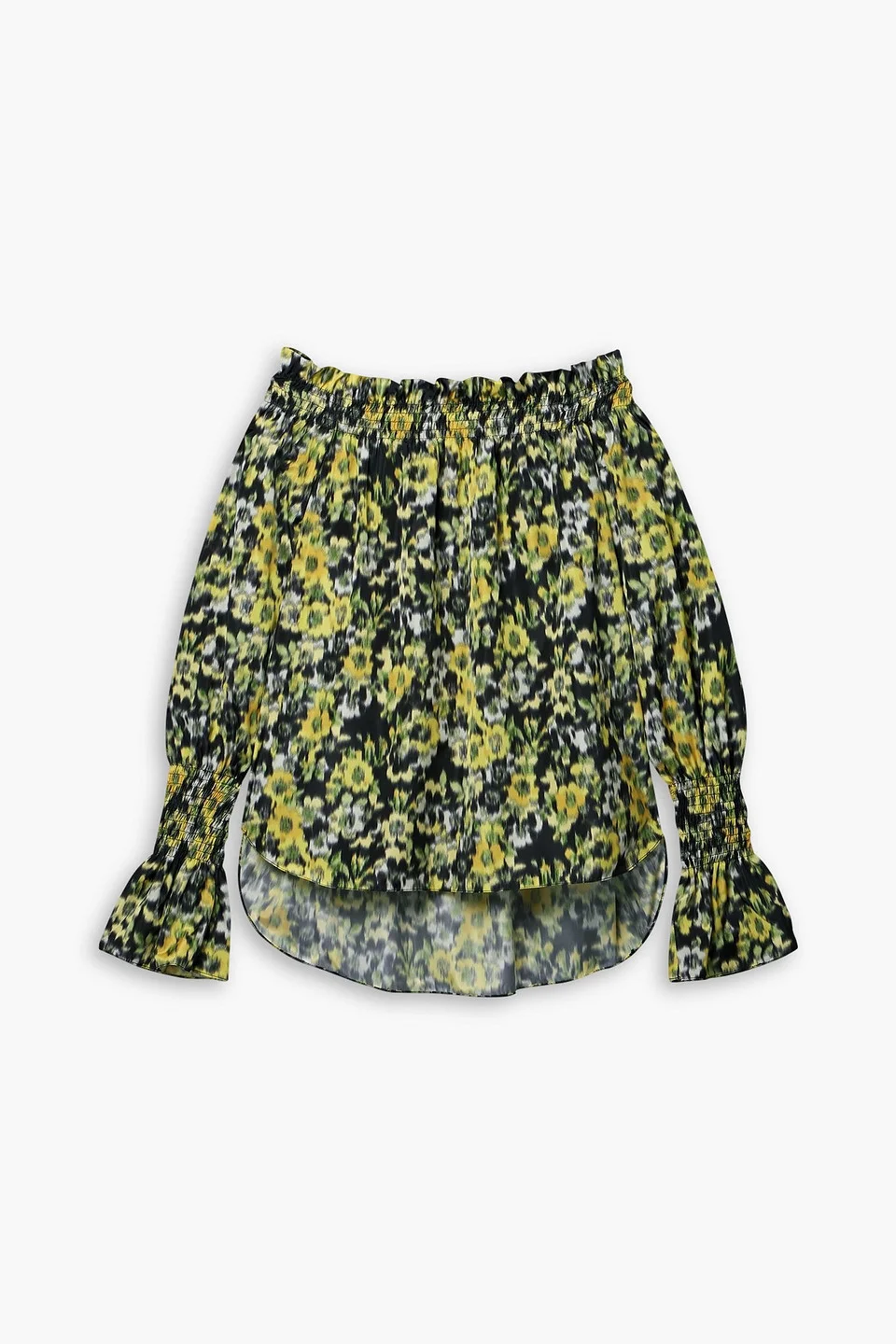 Sade off-the-shoulder shirred floral-print taffeta top - 1