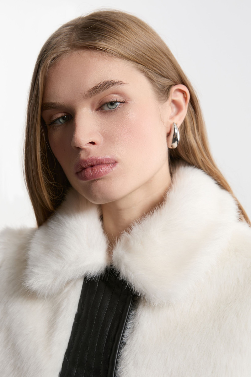 KAREN MILLEN Faux Fur Pu Panelled Belted Cropped Jacket outlook