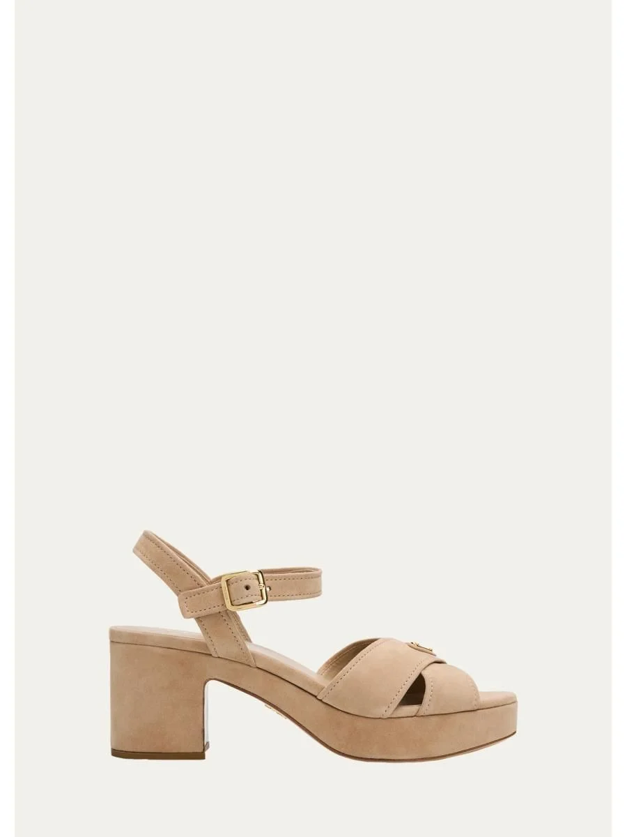 Triangle Suede Platform Sandals - 1