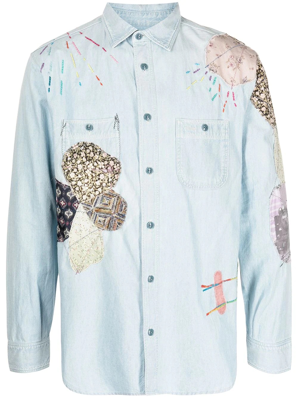 patch-detailing chambray work shirt - 1