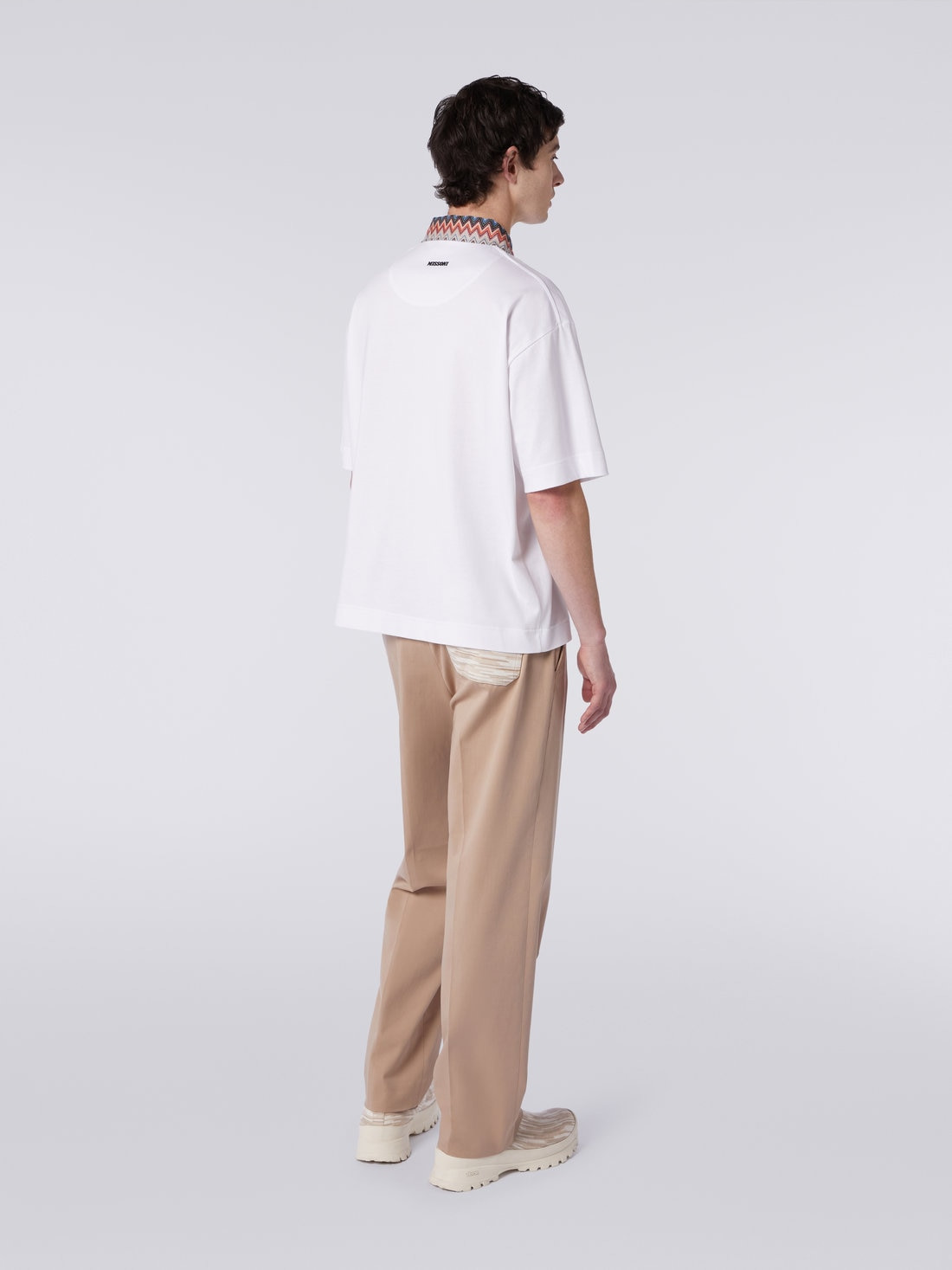Short-sleeved cotton jersey polo shirt with zigzag inserts - 4