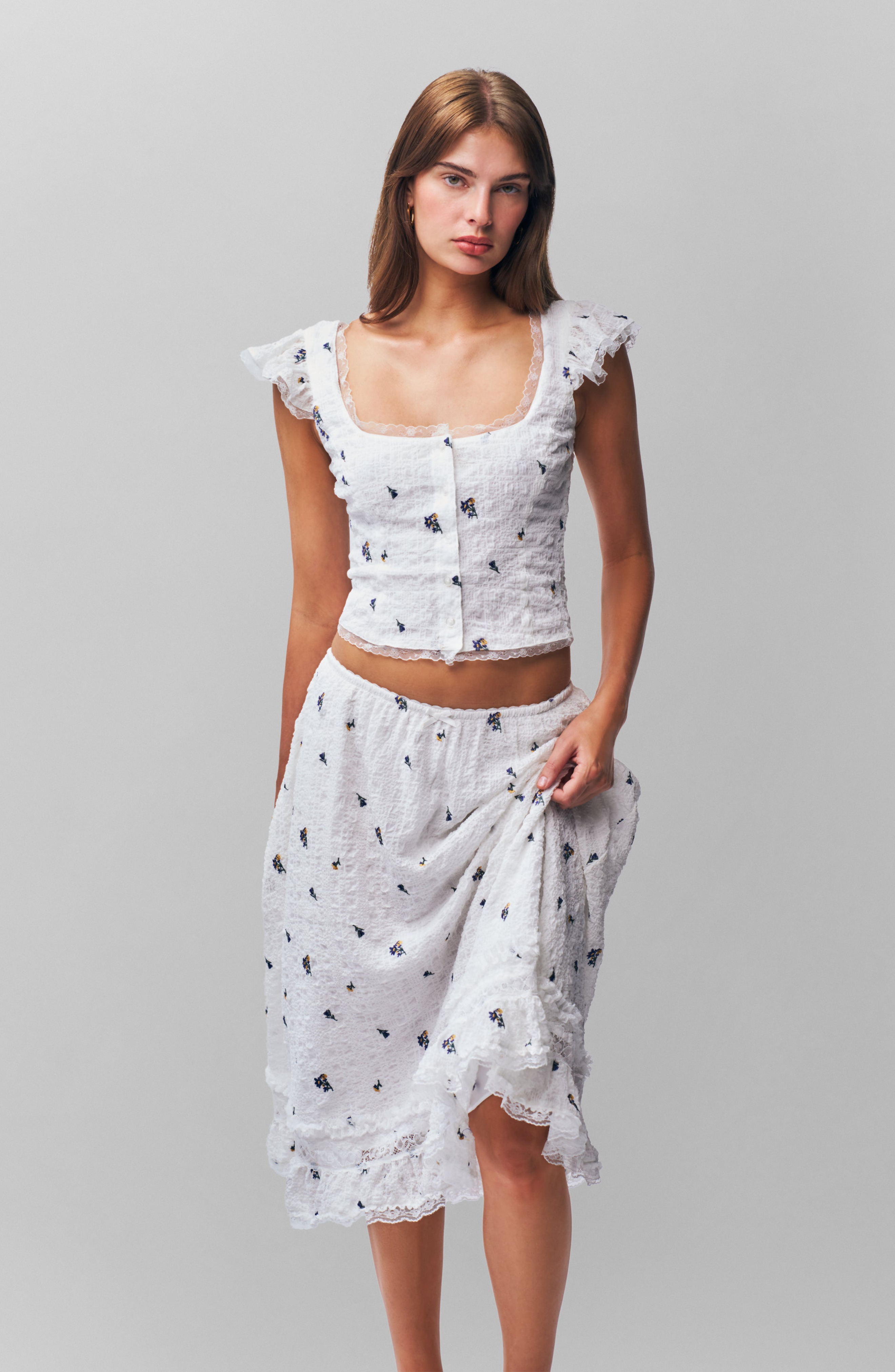 Guizio Aletta Seersucker Skirt in Embroidered White at Nordstrom - 5
