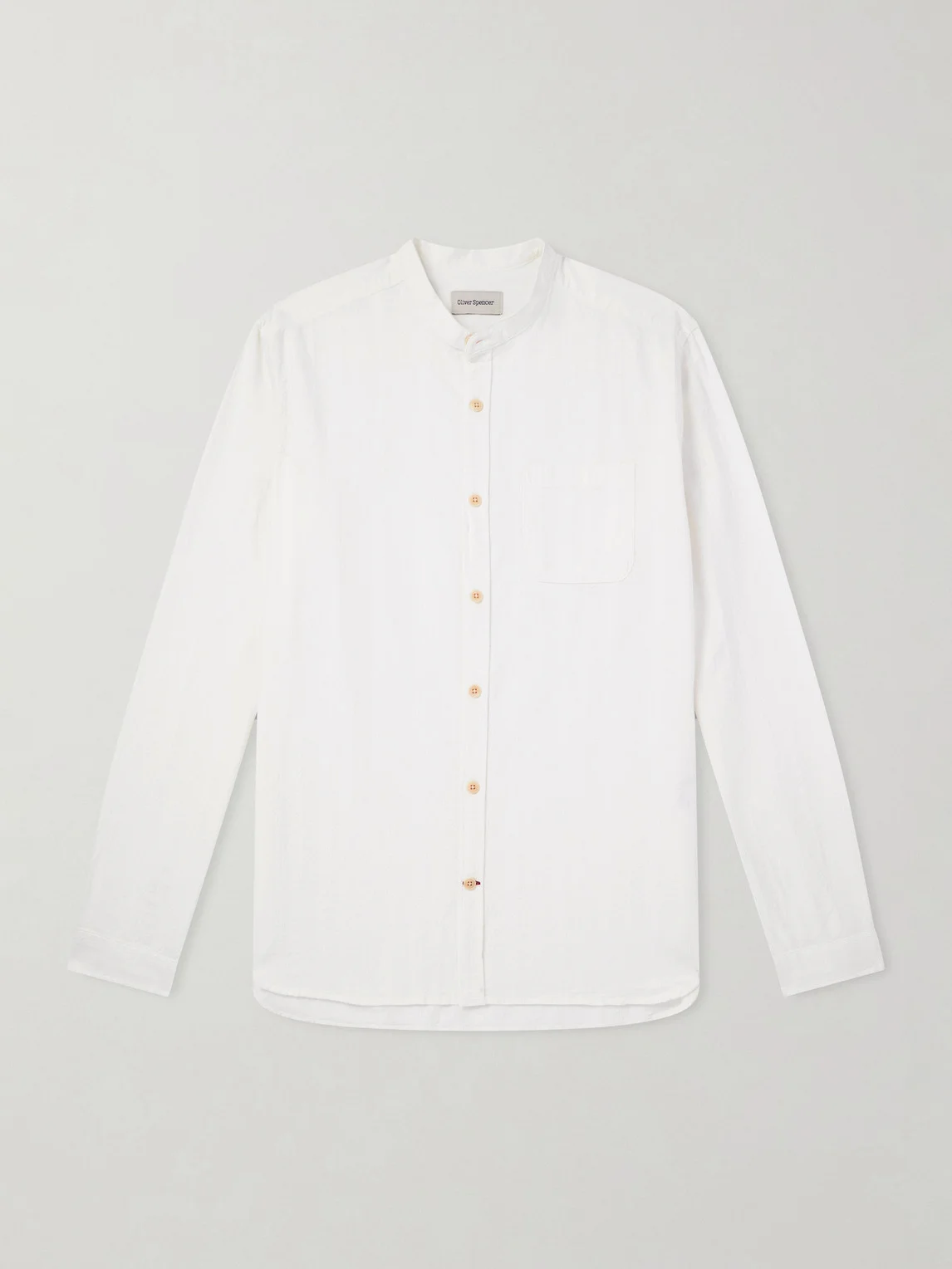 Grandad-Collar Striped Cotton Shirt - 1