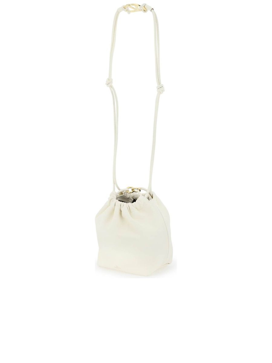 Leather Bucket Bag with Drawstring Closure and Sliding Shoulder Strap - 2