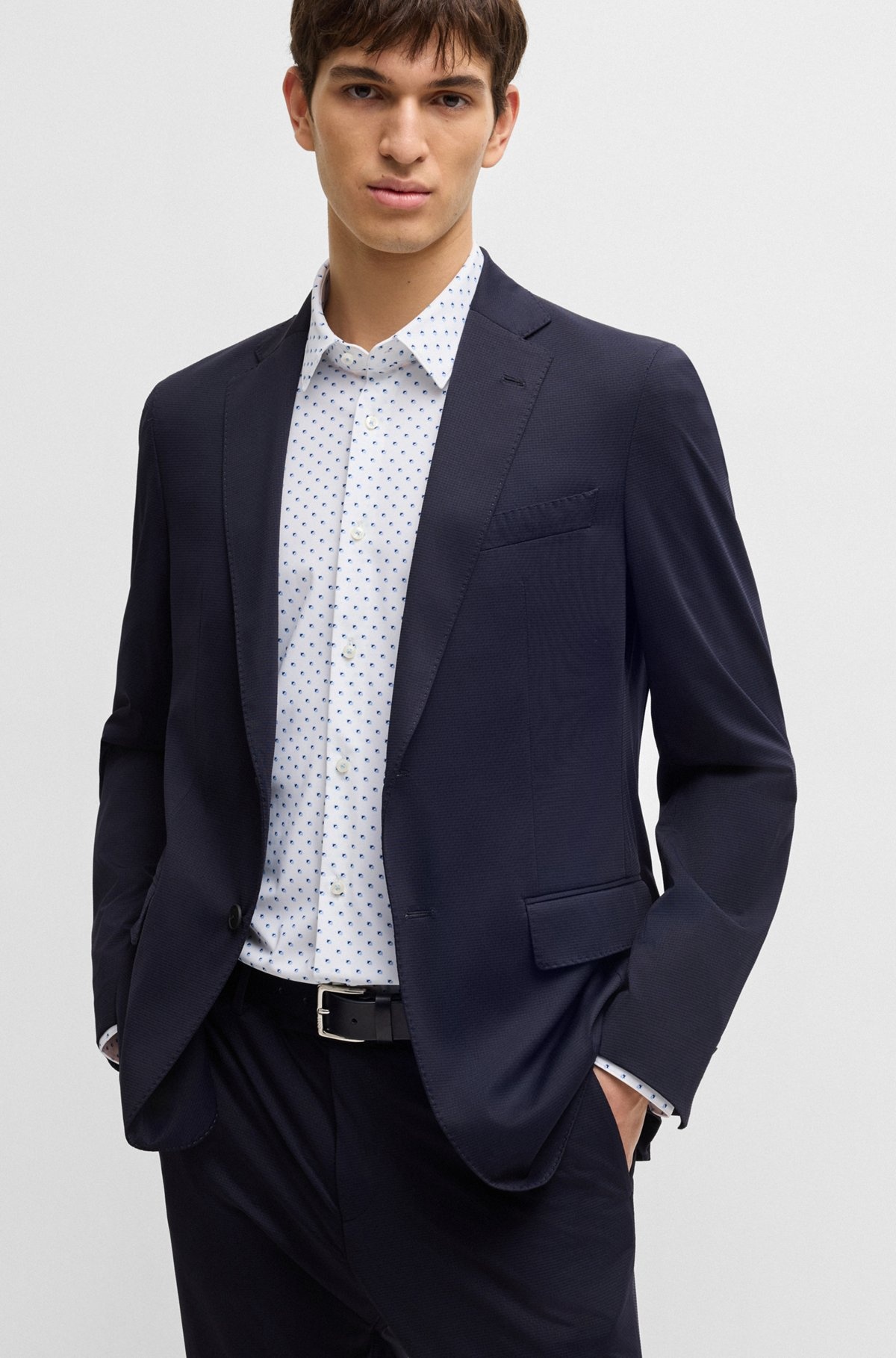SLIM-FIT SHIRT IN GEOMETRIC-PRINT PERFORMANCE-STRETCH JERSEY - 6