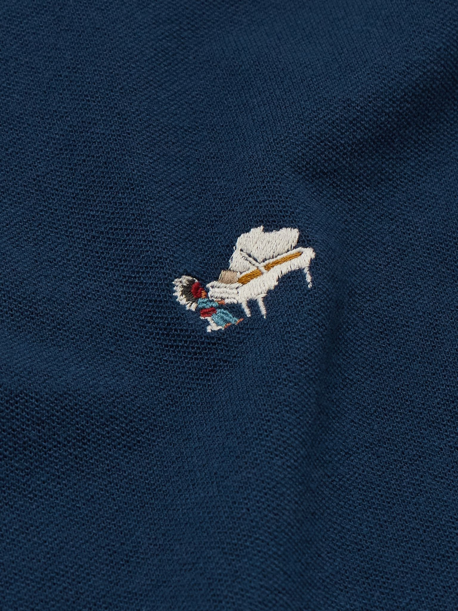 Box Striped Embroidered Cotton-Piqué Polo Shirt Navy - 4