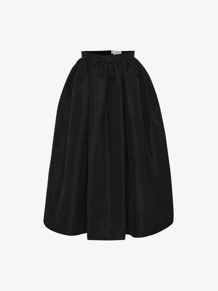 Women's Gathered Midi Skirt in Black - 1
