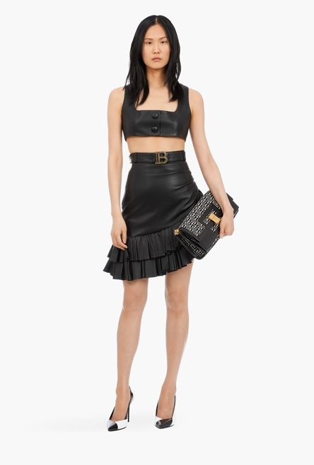 Short black leather asymmetrical high-waisted skirt - 2