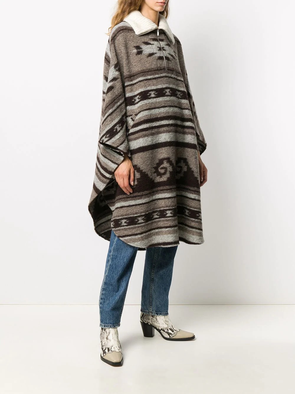 geometric knit long poncho coat - 3