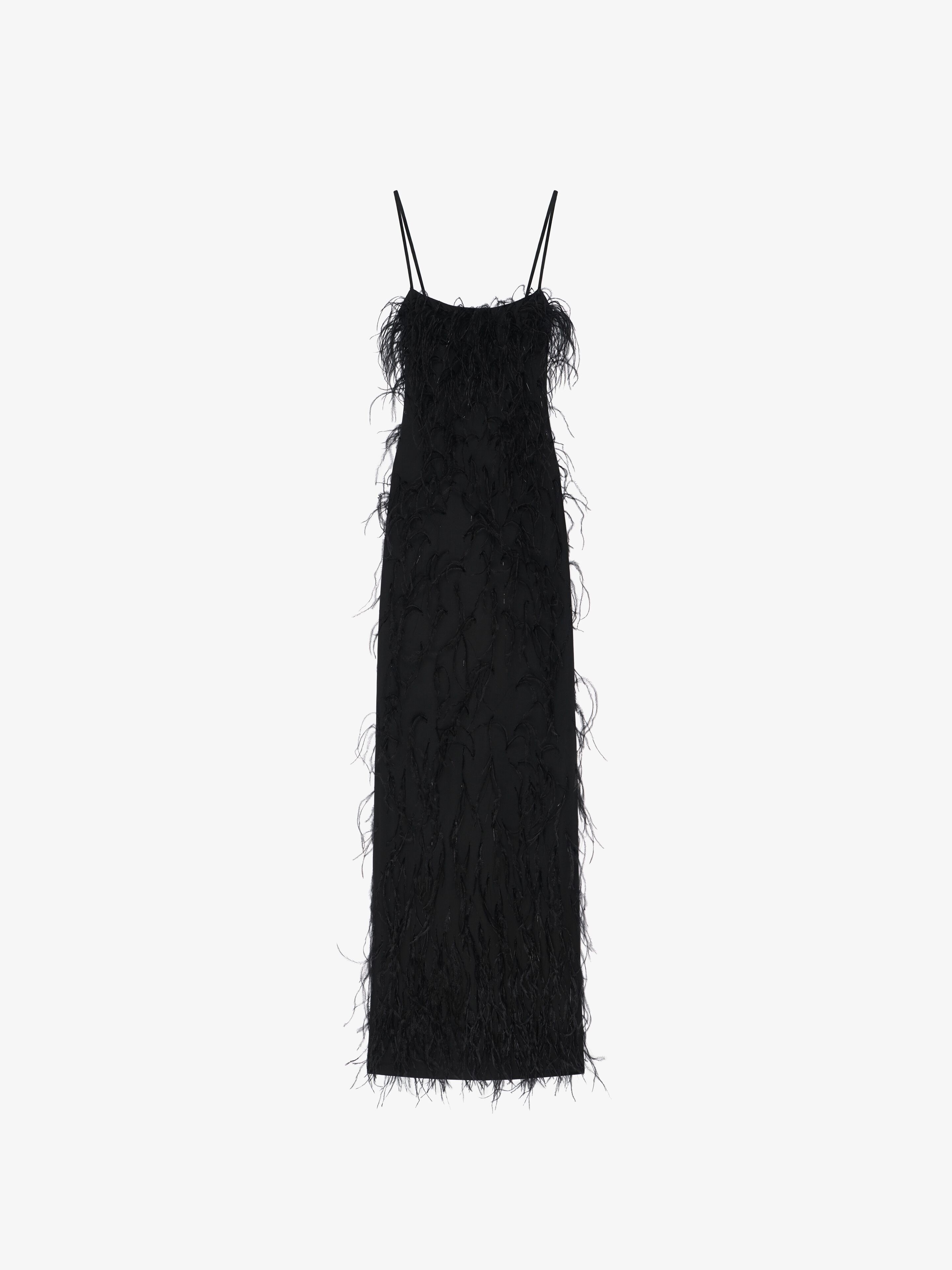 EVENING STRAPS DRESS WITH FEATHERS AND LUREX - 1