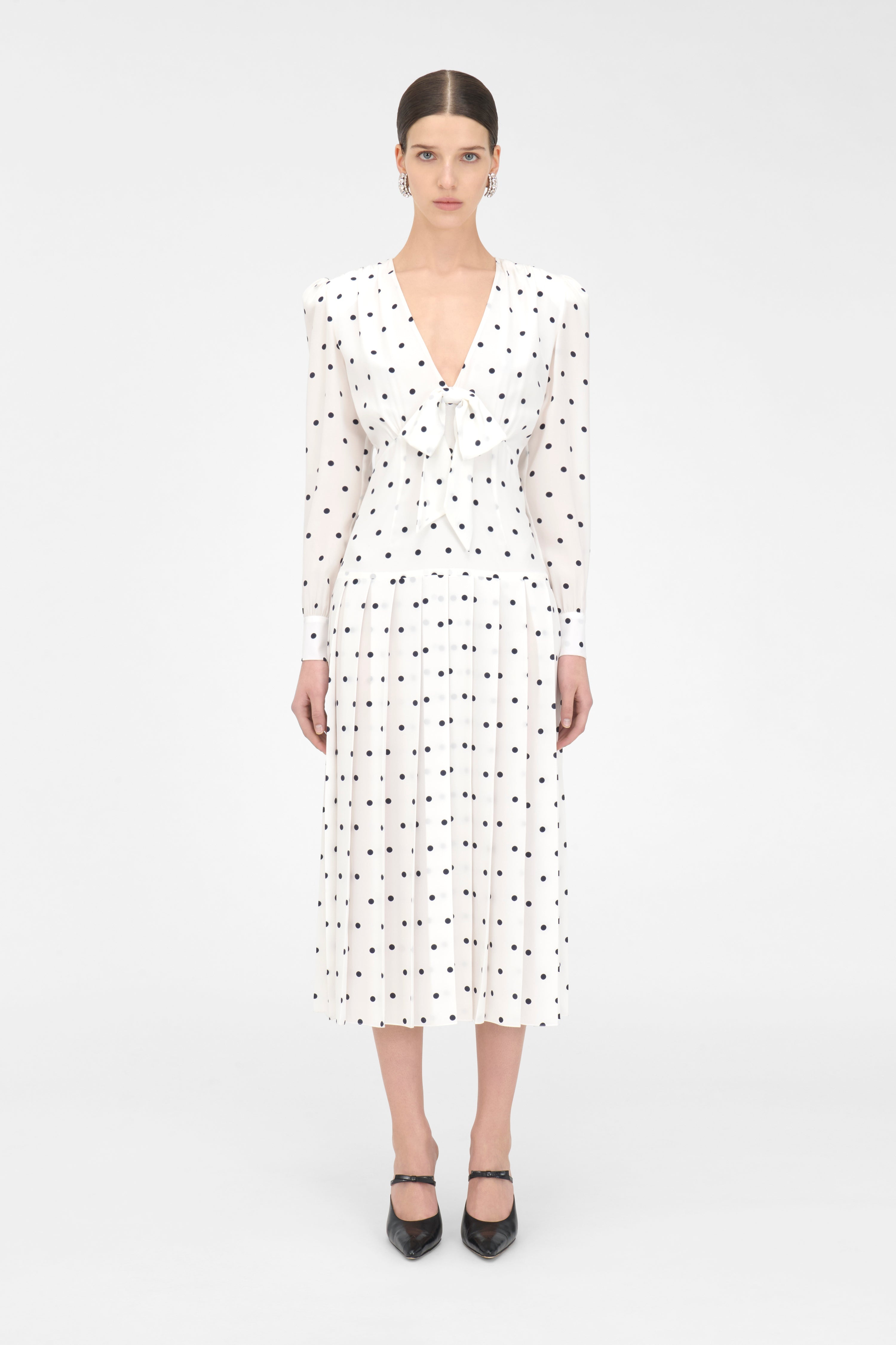 POLKA DOT DRESS WITH PLEATED SKIRT - 3