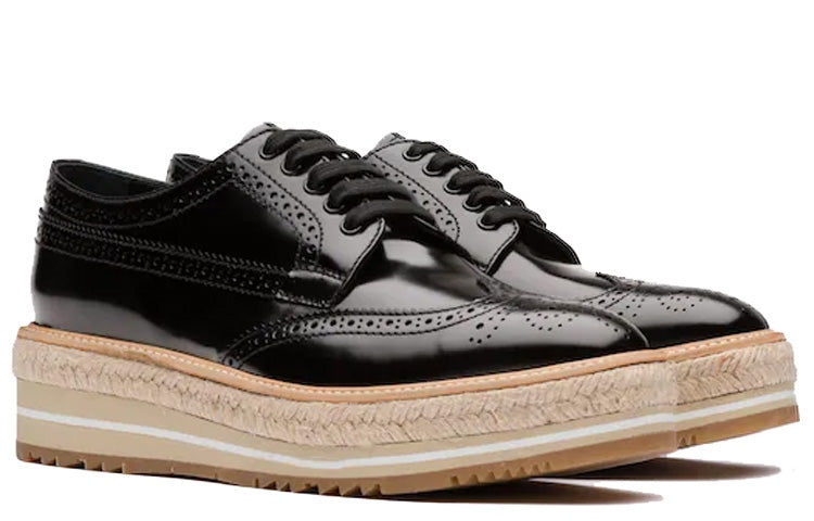 (WMNS) PRADA Brogue Trim Microsole Brushed Leather Shoes 'Black' 1E722E_055_F0002_F_D030 - 2