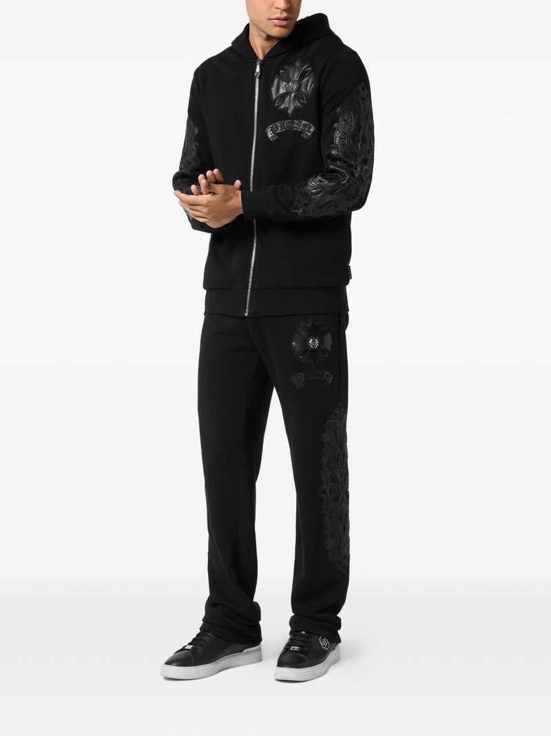 PHILIPP PLEIN leather-insert crest-zip hoodie outlook