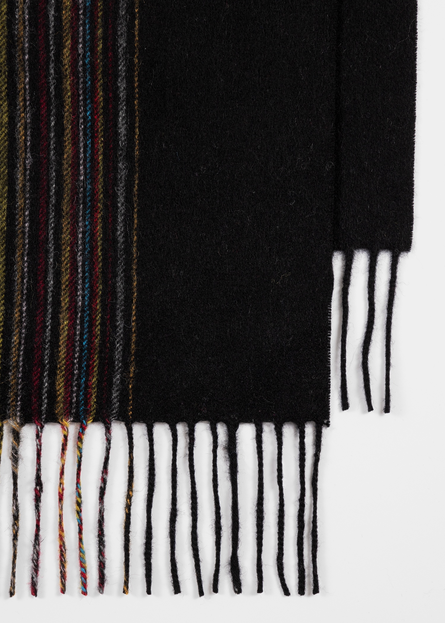 Black Lambswool-Cashmere Offset Faded 'Signature Stripe' Scarf - 4