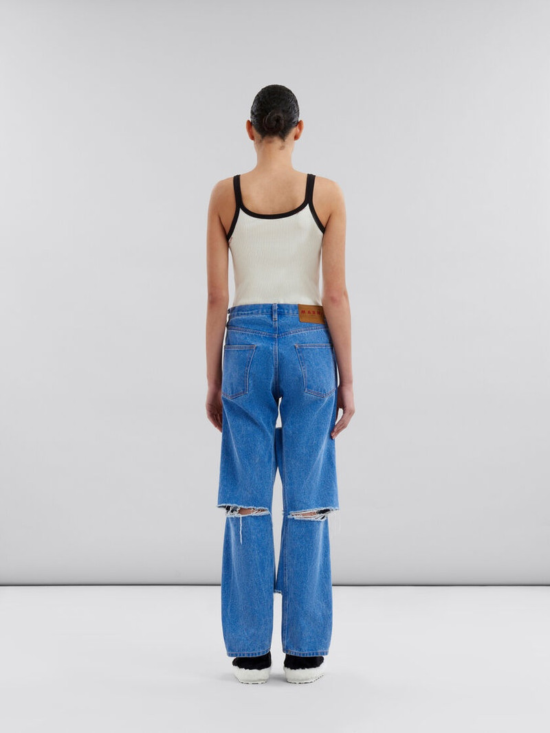 BLUE ORGANIC DENIM SLASHED BOYFRIEND JEANS 3