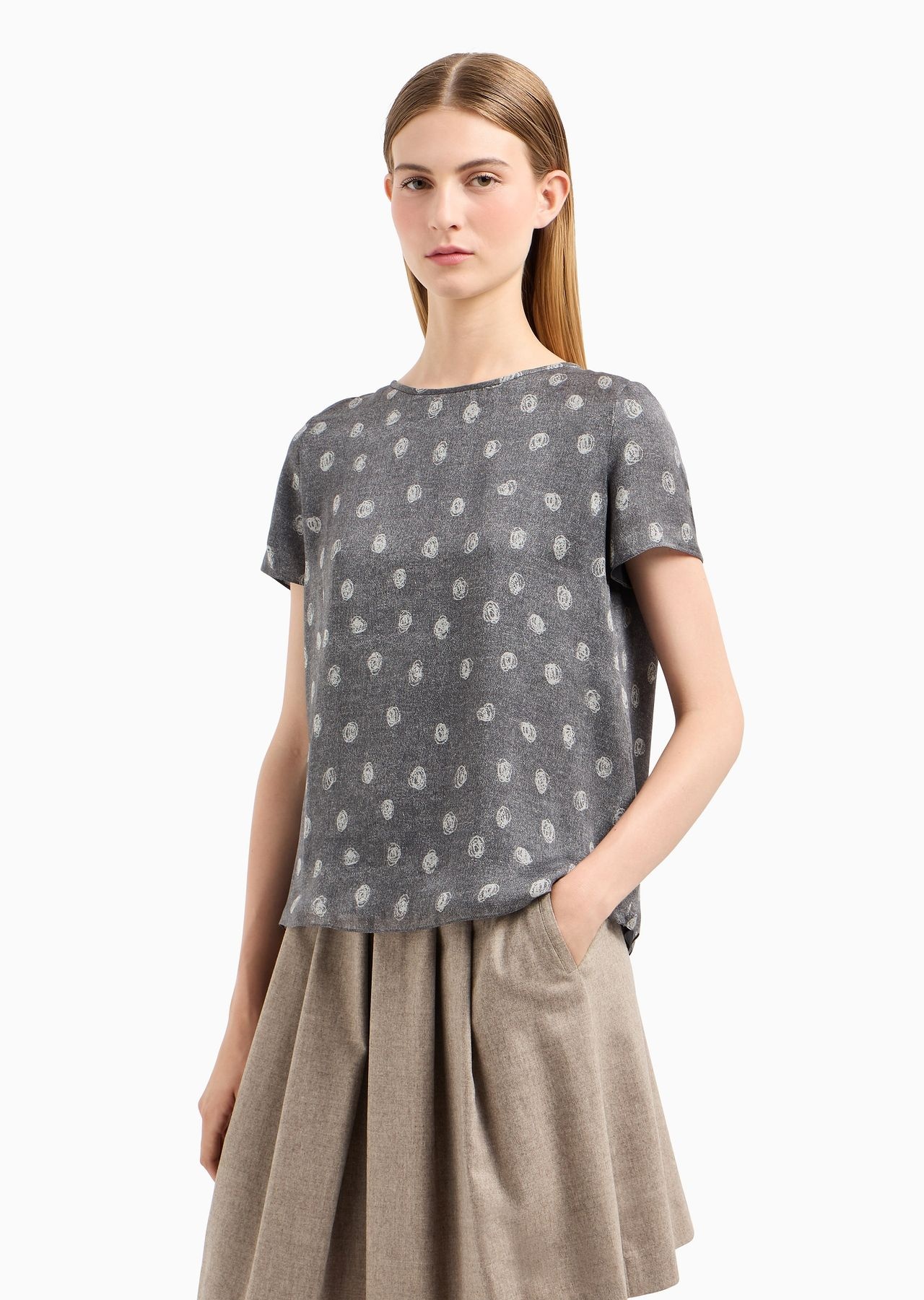 Icon short-sleeved blouse in silk chiffon with an all-over abstract polka-dot print - 2