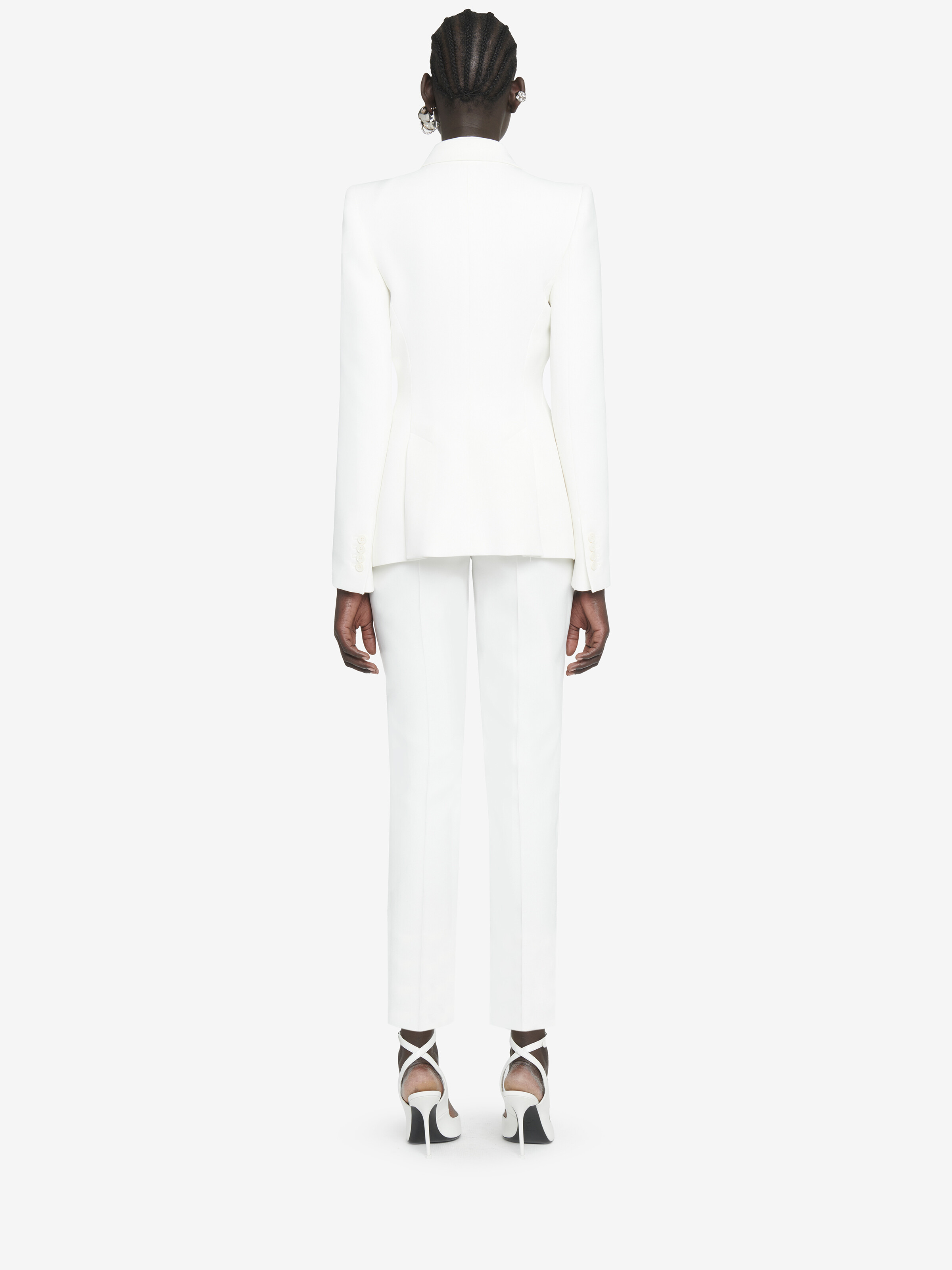 Women's Leaf Crepe Cigarette Trouser in Light Ivory - 4