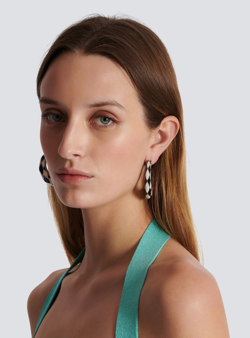 Balmain Diamond enamelled two-tone hoop earrings outlook