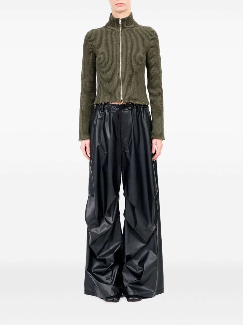 wide-leg crinkled trousers - 2