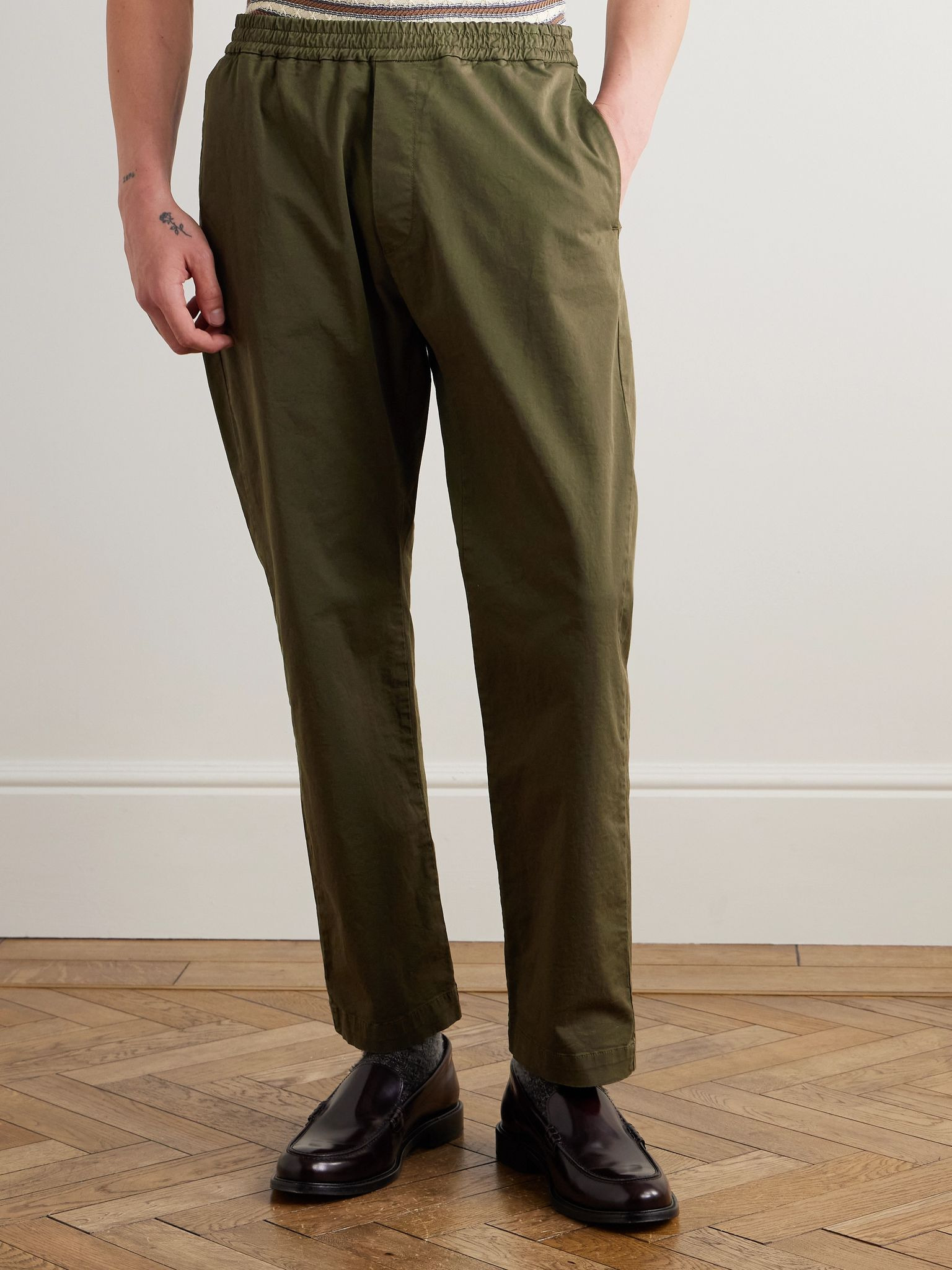 Bativoga Straight-Leg Cotton-Blend Poplin Trousers Green - 3