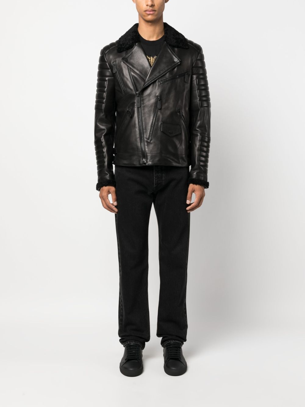 logo-debossed leather jacket - 2