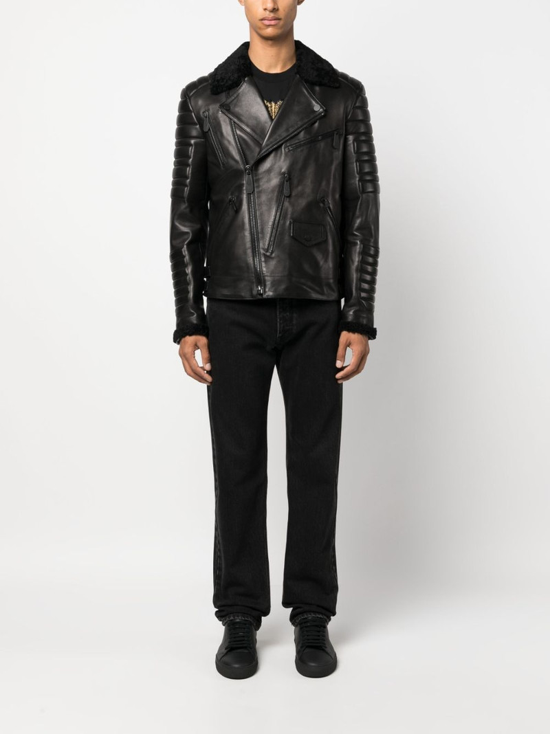 PHILIPP PLEIN logo-debossed leather jacket outlook