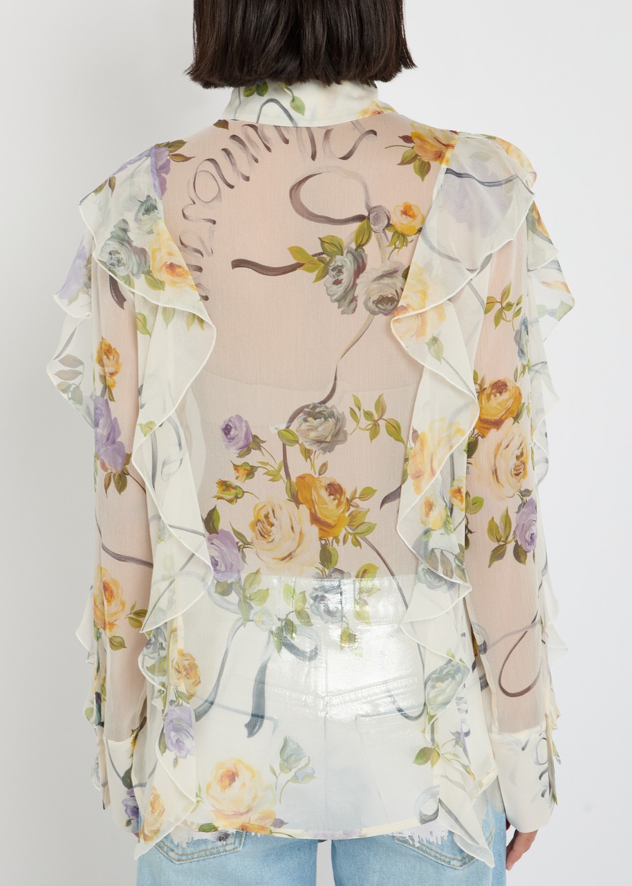 Blumarine Floral Semi-sheer Silk-chiffon Shirt - 3