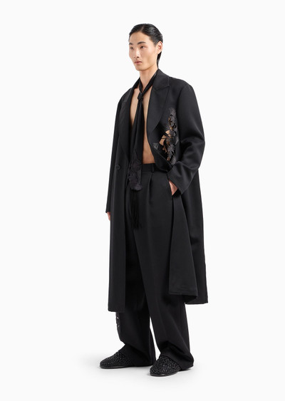 EMPORIO ARMANI Single-breasted coat in compact virgin wool gabardine with ginkgo embroidery and cut-outs outlook