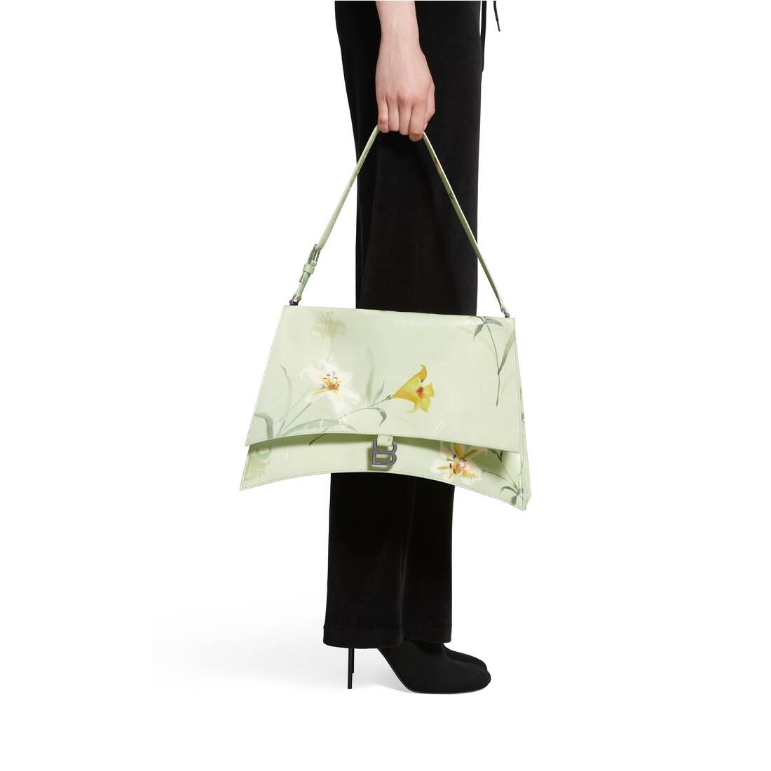 Women's Crush Large Sling Bag With Lilies Print in Green - 3