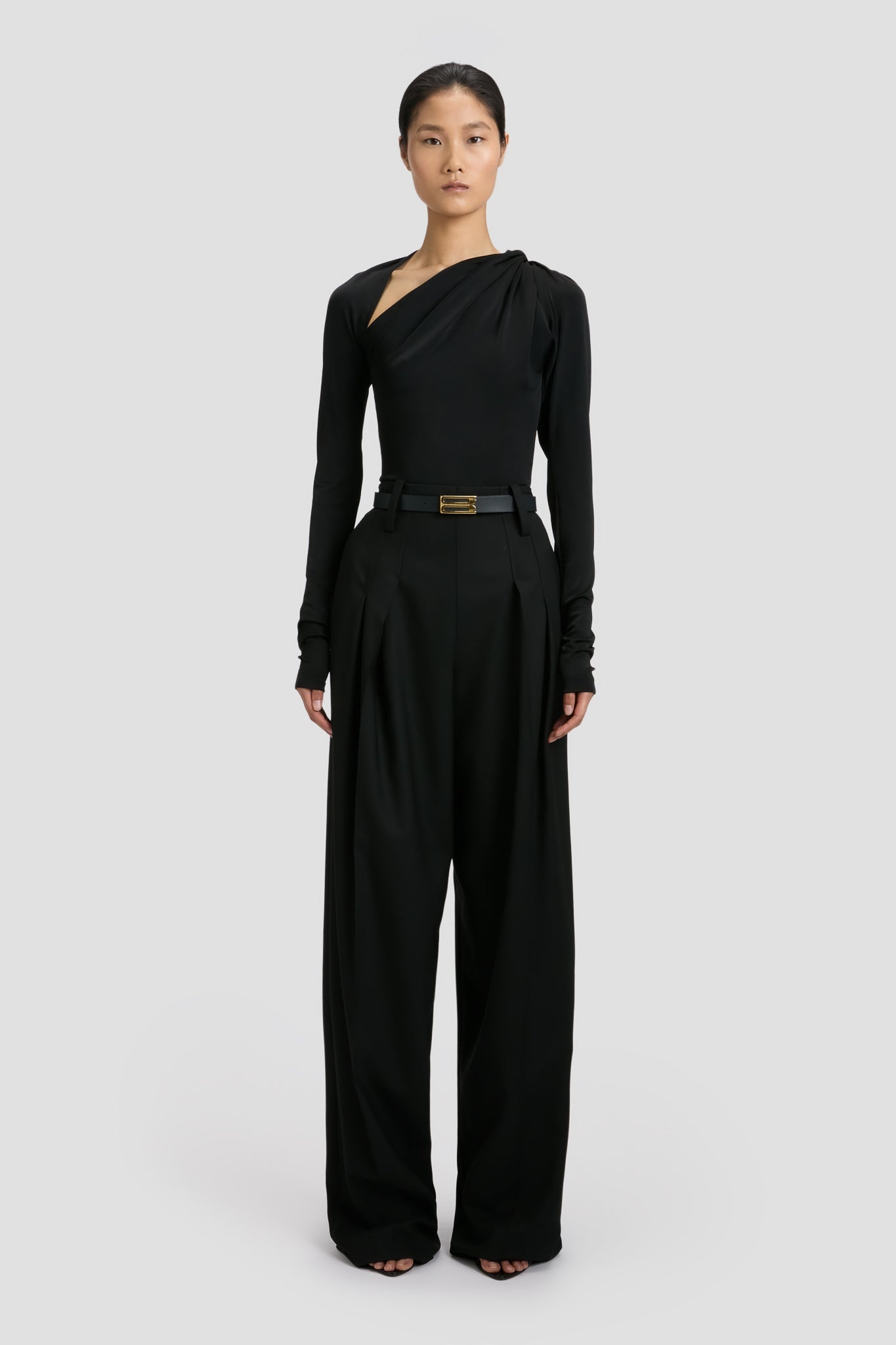 Slash Neck Jersey Top In Black - 2
