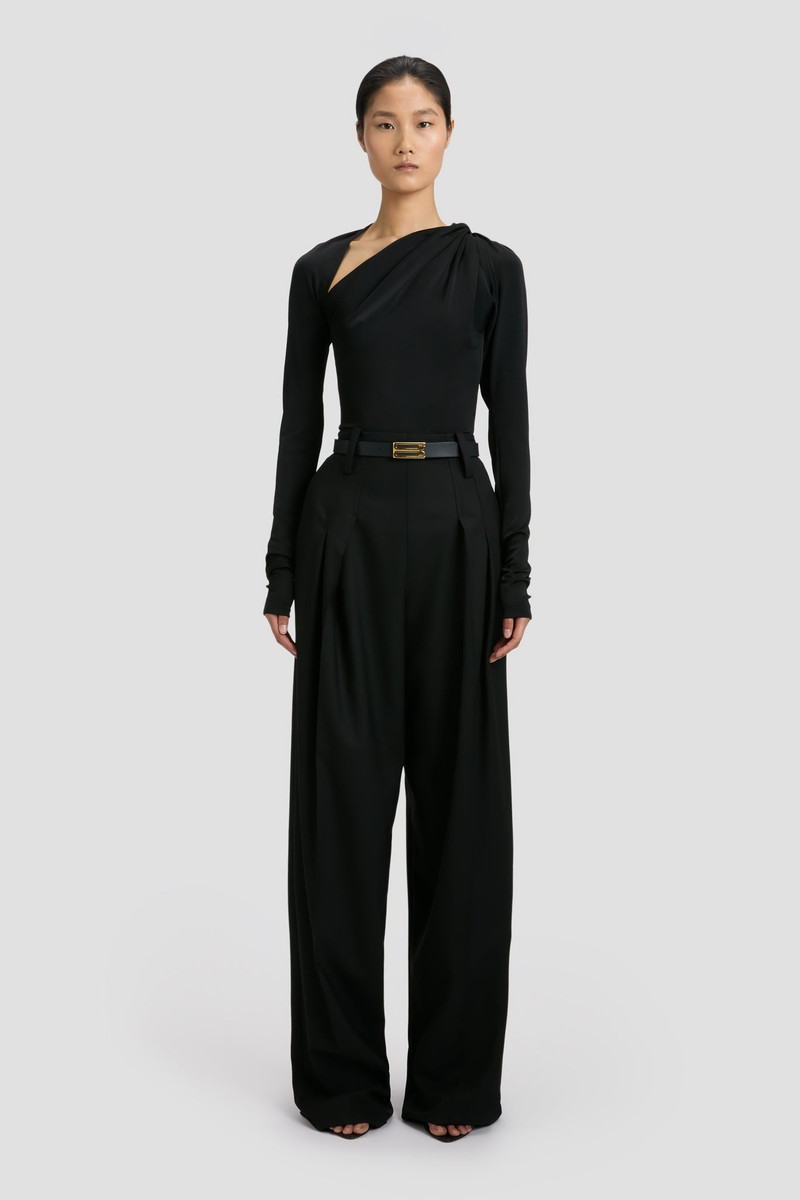 Victoria Beckham Slash Neck Jersey Top In Black outlook