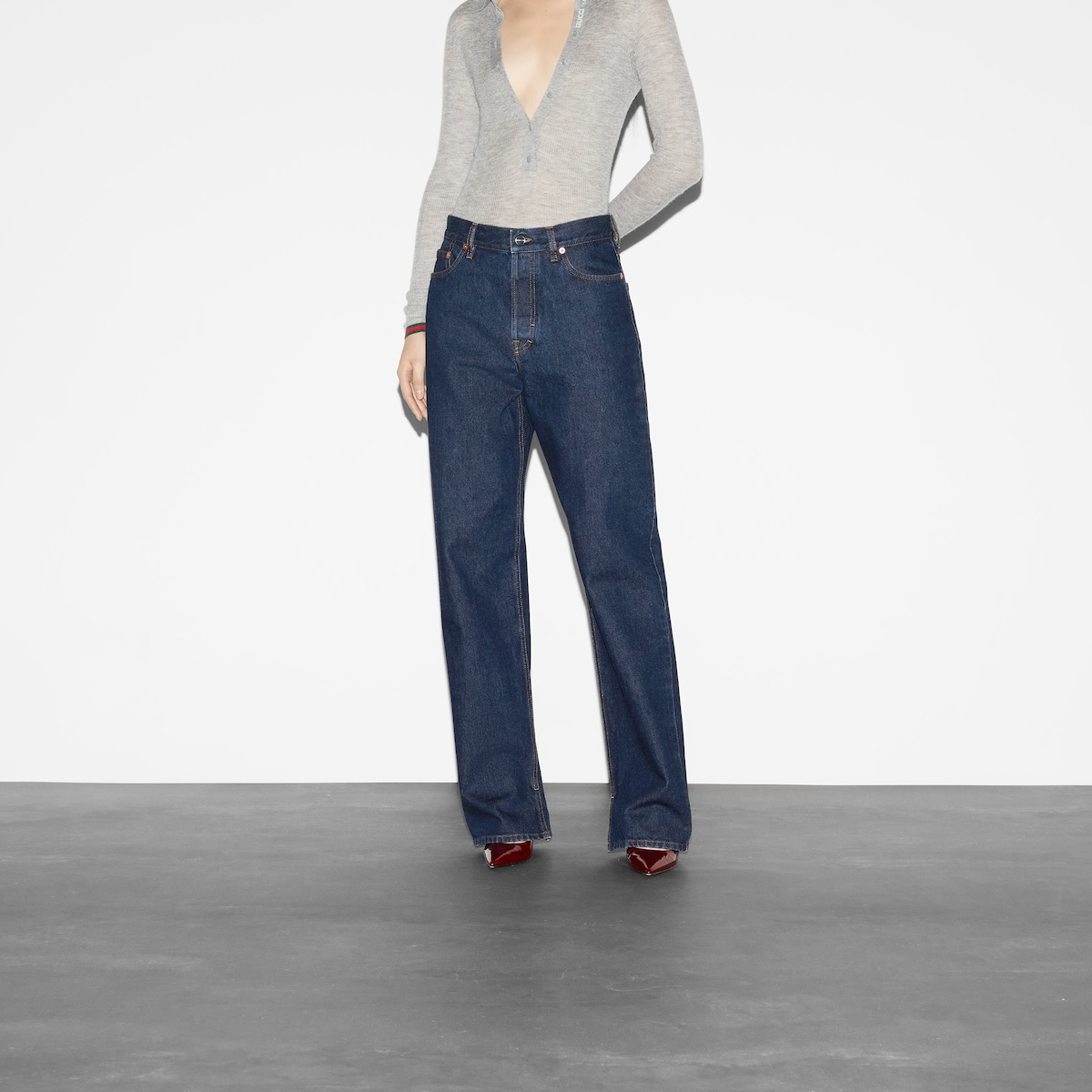 Denim pant with Gucci label - 7