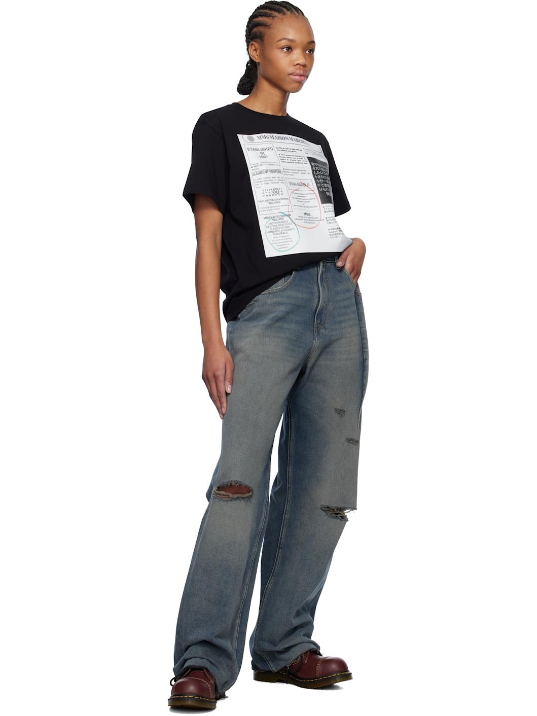 Black Newspaper Print T-shirt - 4