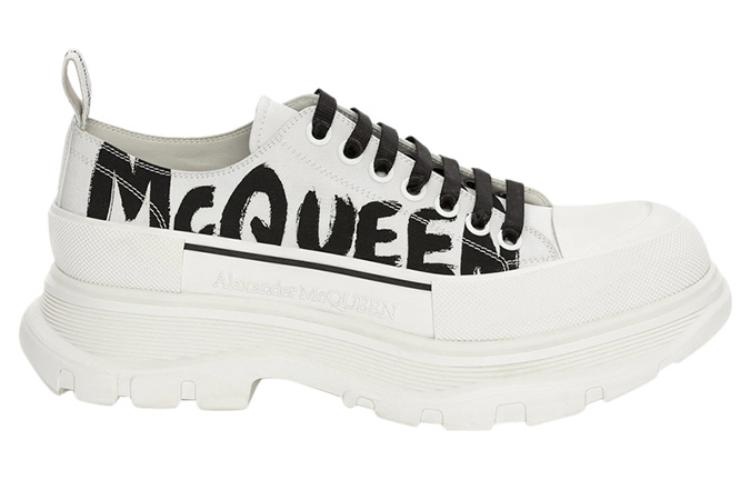 Alexander McQueen Tread Slick Low Lace Up Canvas Graffiti 'White Black' 682423WIABD9488 - 2