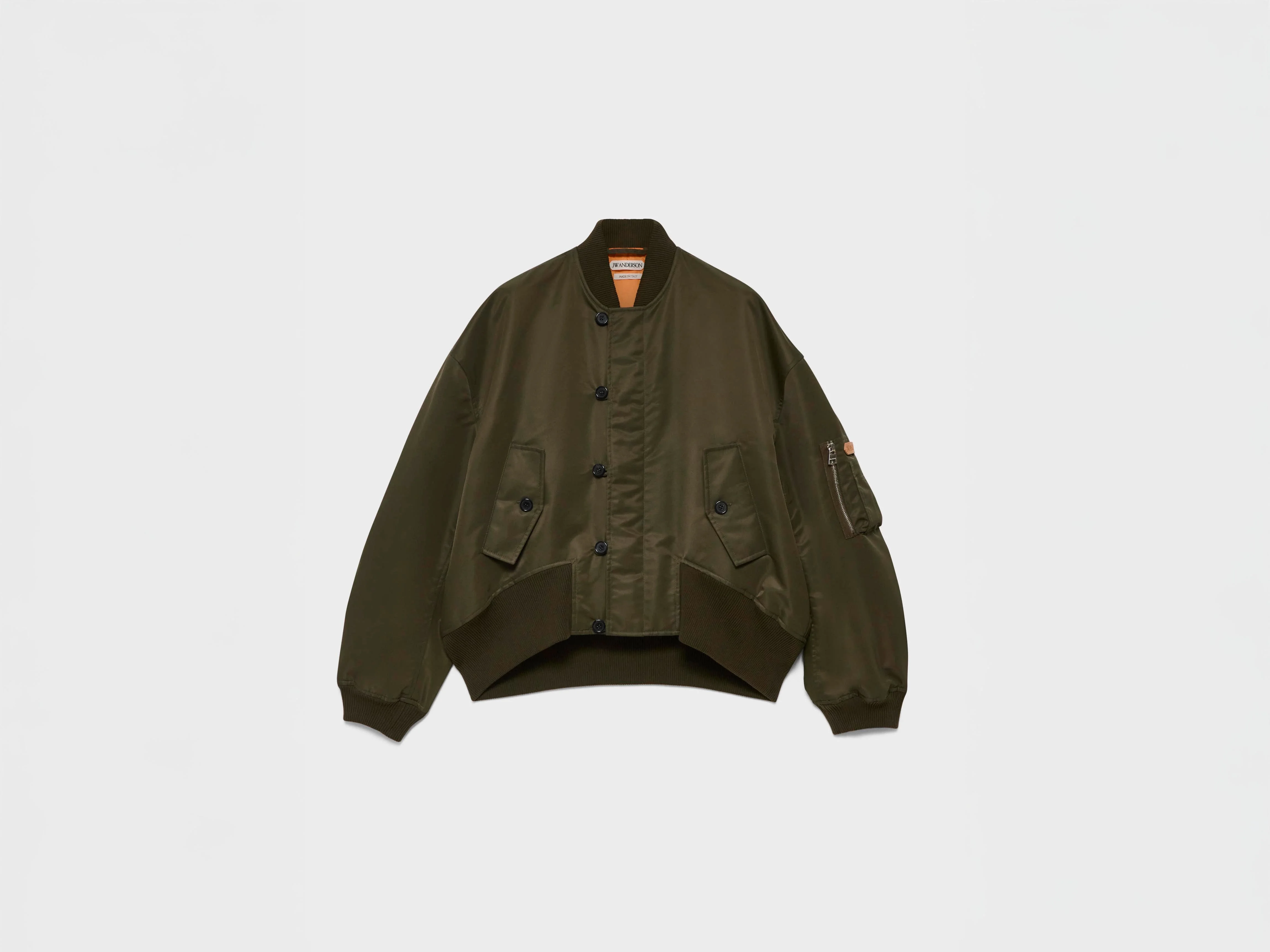 MENS OVERSIZED TIPPED HEM BOMBER JACKET IN MILITARY GREEN - 1