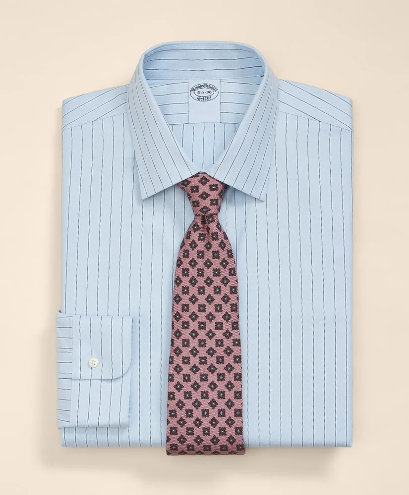Supima® Cotton Non-Iron Herringbone Ainsley Collar Striped Dress Shirt - 1