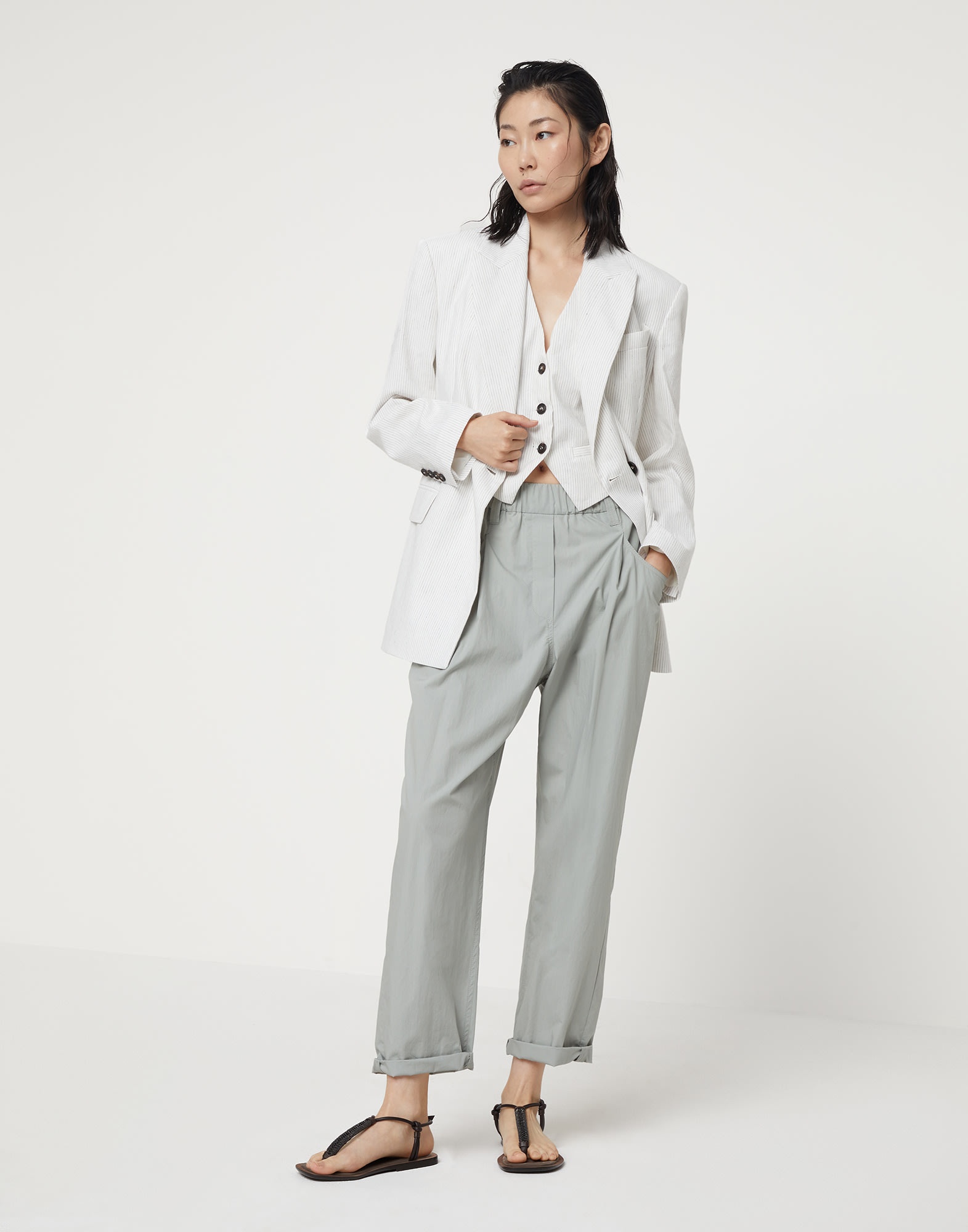 Lightweight cotton poplin baggy track trousers with shiny tab - 4