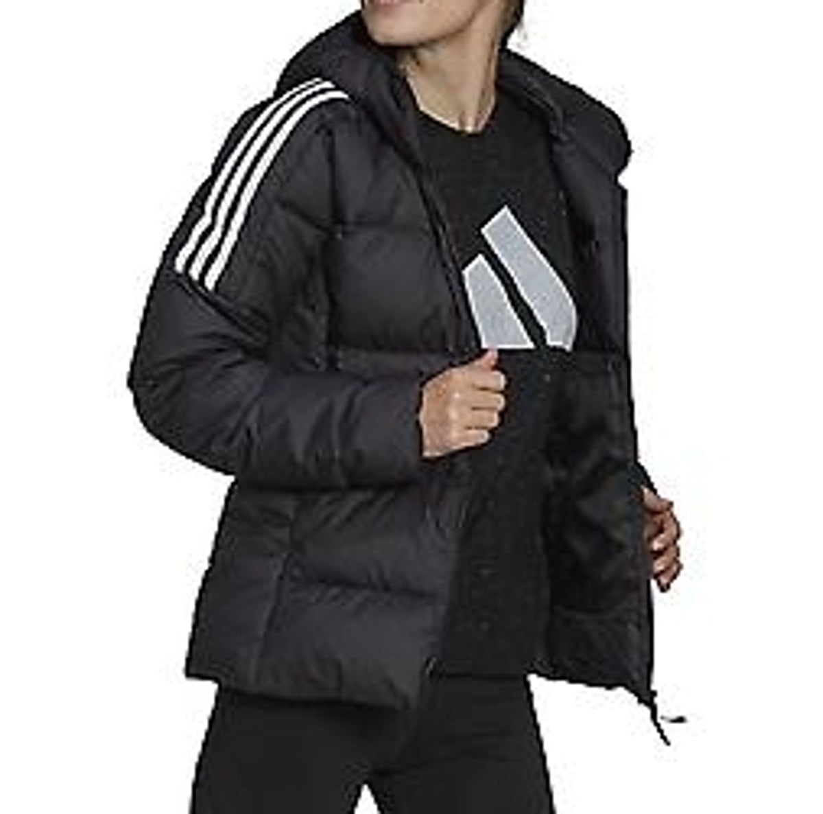 (WMNS) adidas Essentials Midweight Down Hooded Jacket 'Black' GT9175 - 2