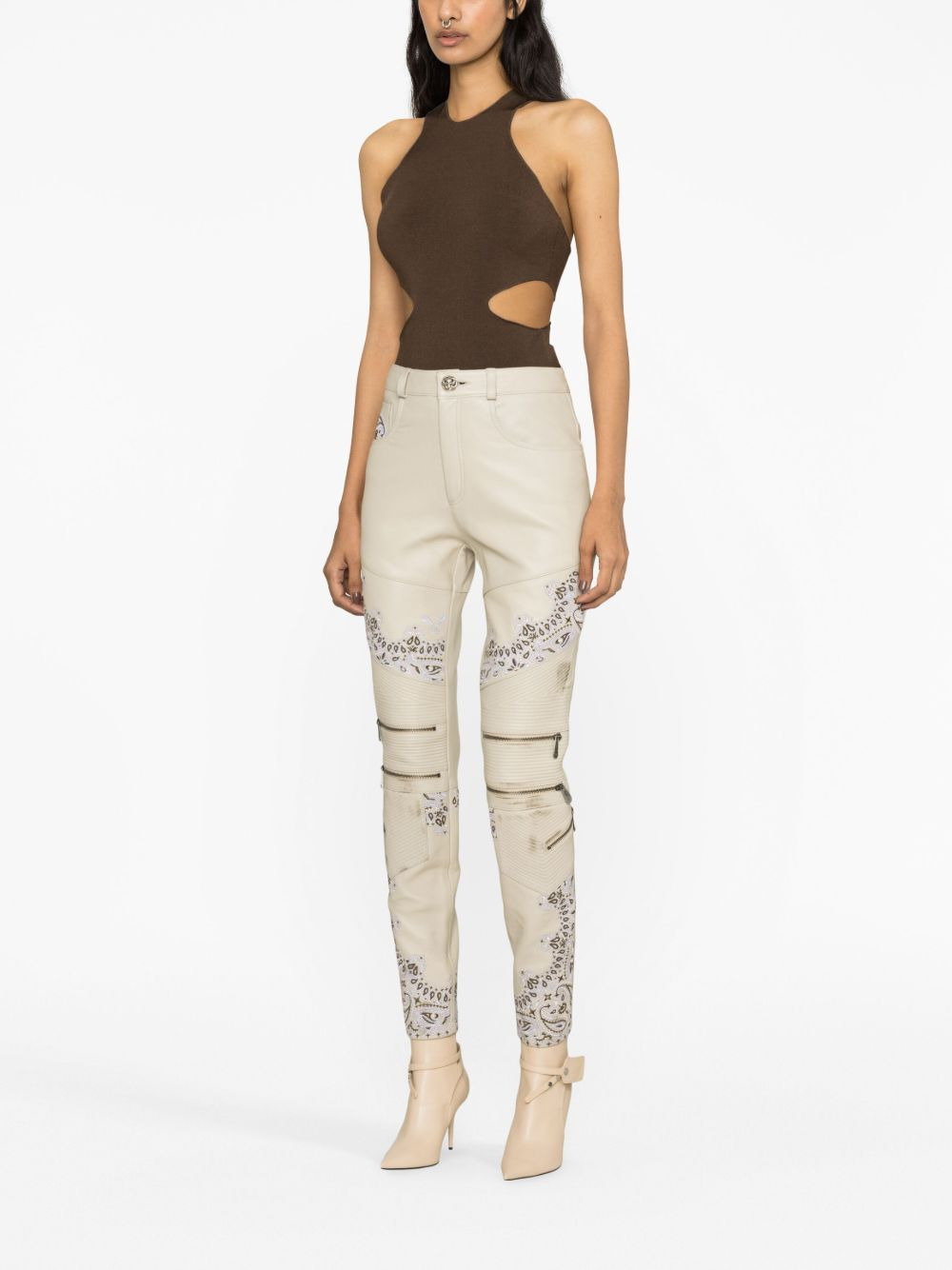 bandana-panelling skinny leather trousers - 4
