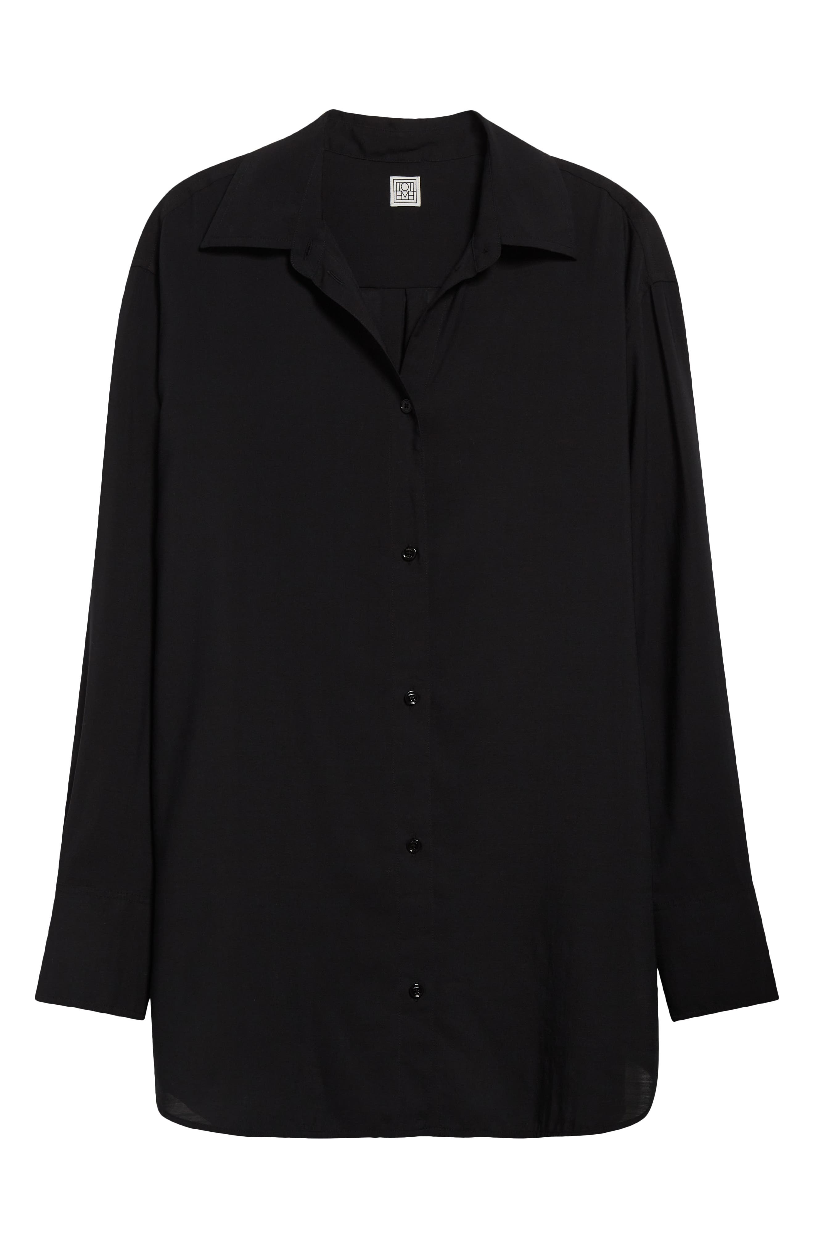 TOTEME Relaxed Semisheer Wool Voile Button-Up Shirt in Black at Nordstrom - 1