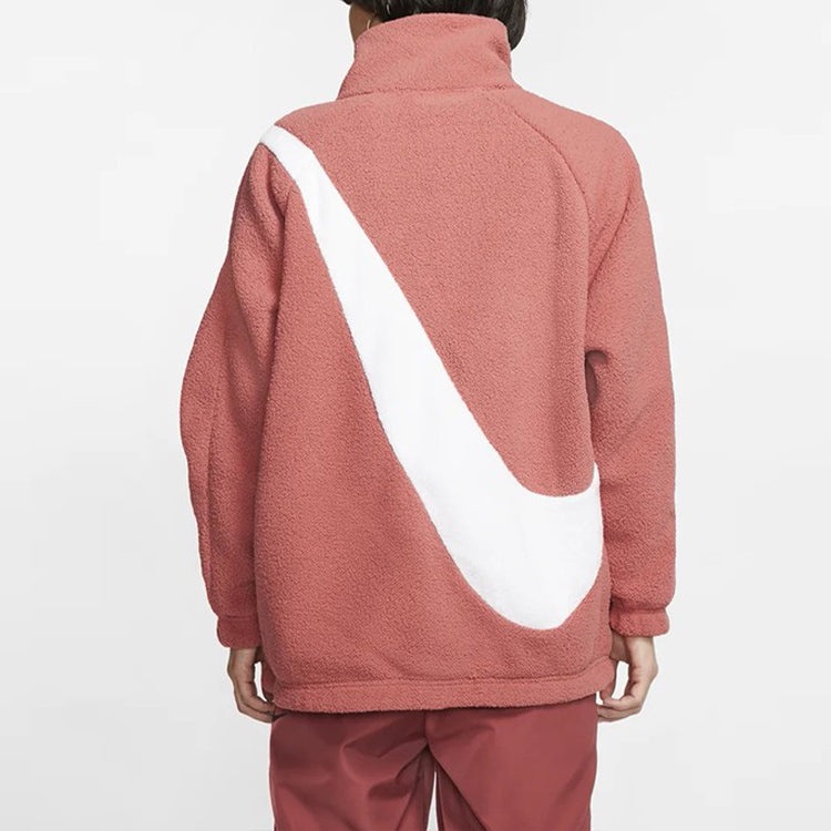 (WMNS) Nike logo lamb's wool reversible Stay Warm Stand Collar Jacket Red CZ4064-897 - 6
