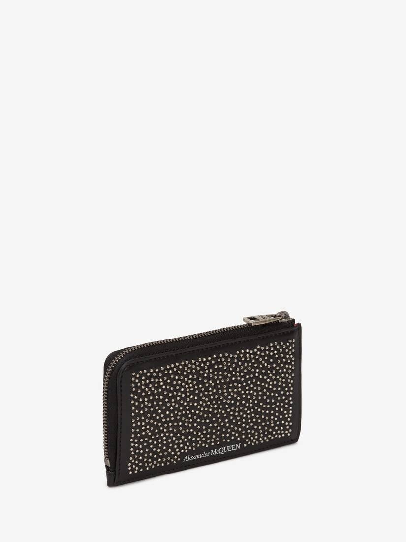 Studded Large Zip Coin Card Holder in Black - 2