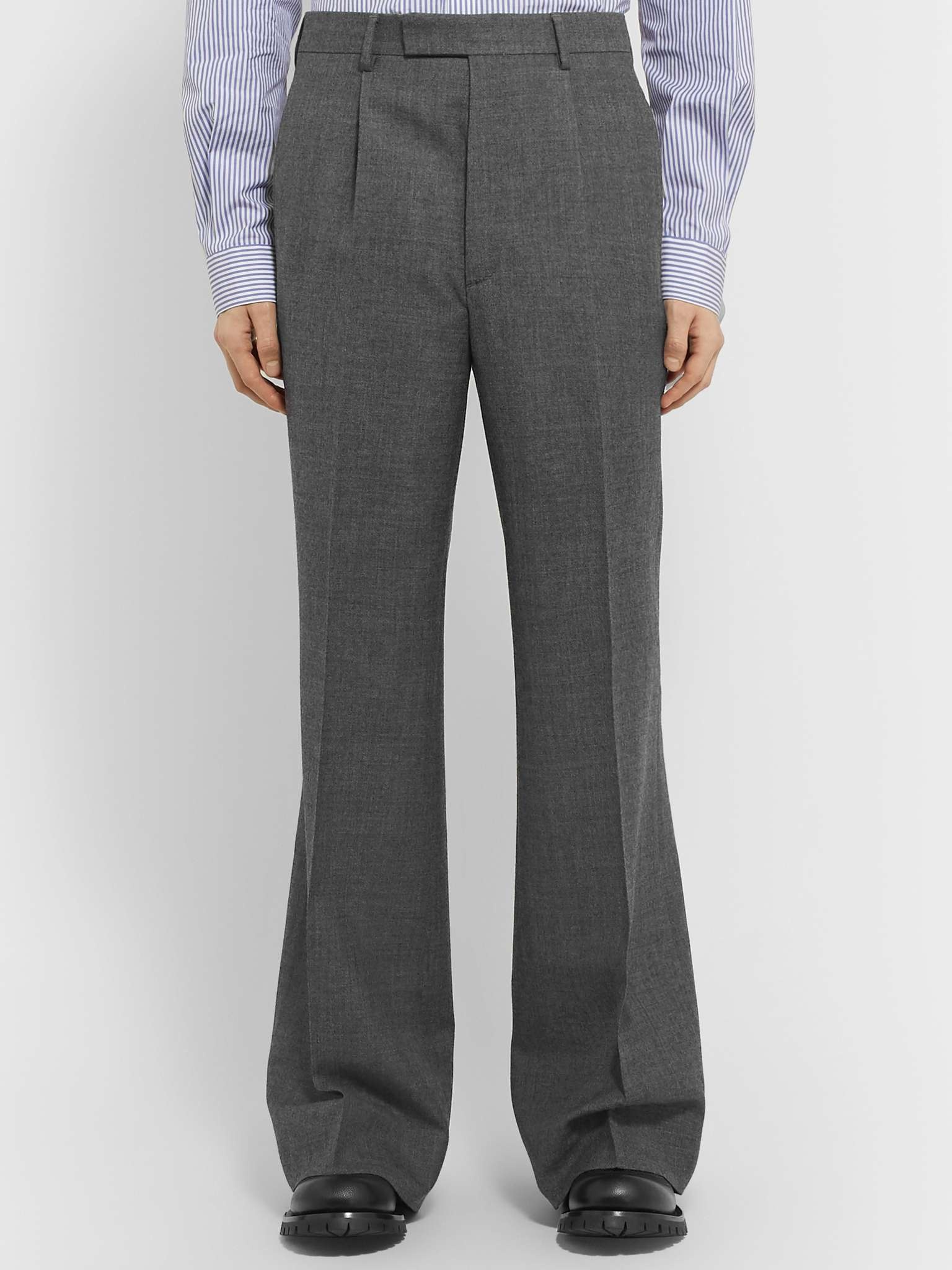 Dark-Grey Wide-Leg Wool-Sharkskin Suit Trousers - 4