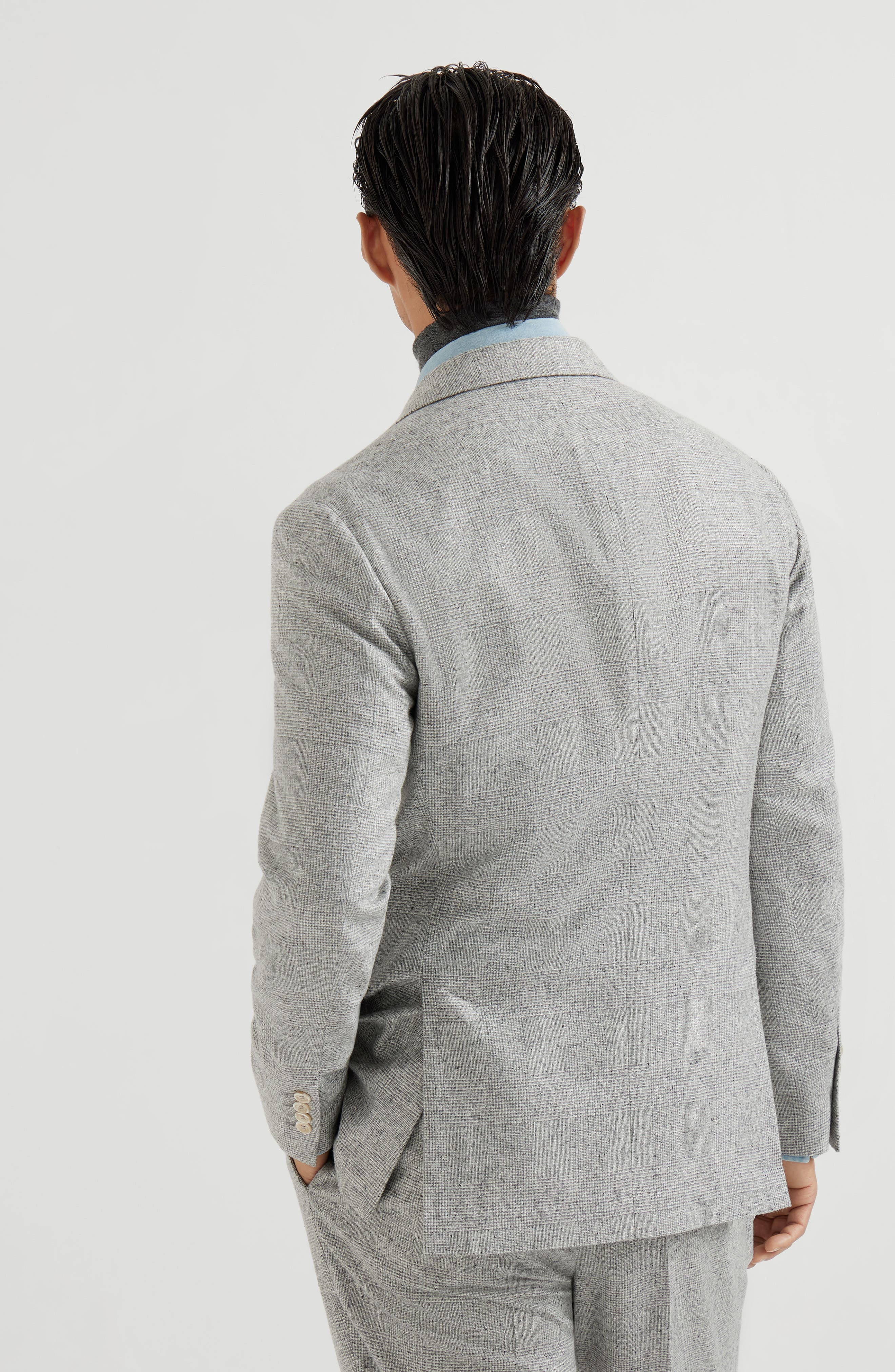 Brunello Cucinelli Prince of Wales flannel blazer in Light Grey at Nordstrom - 3