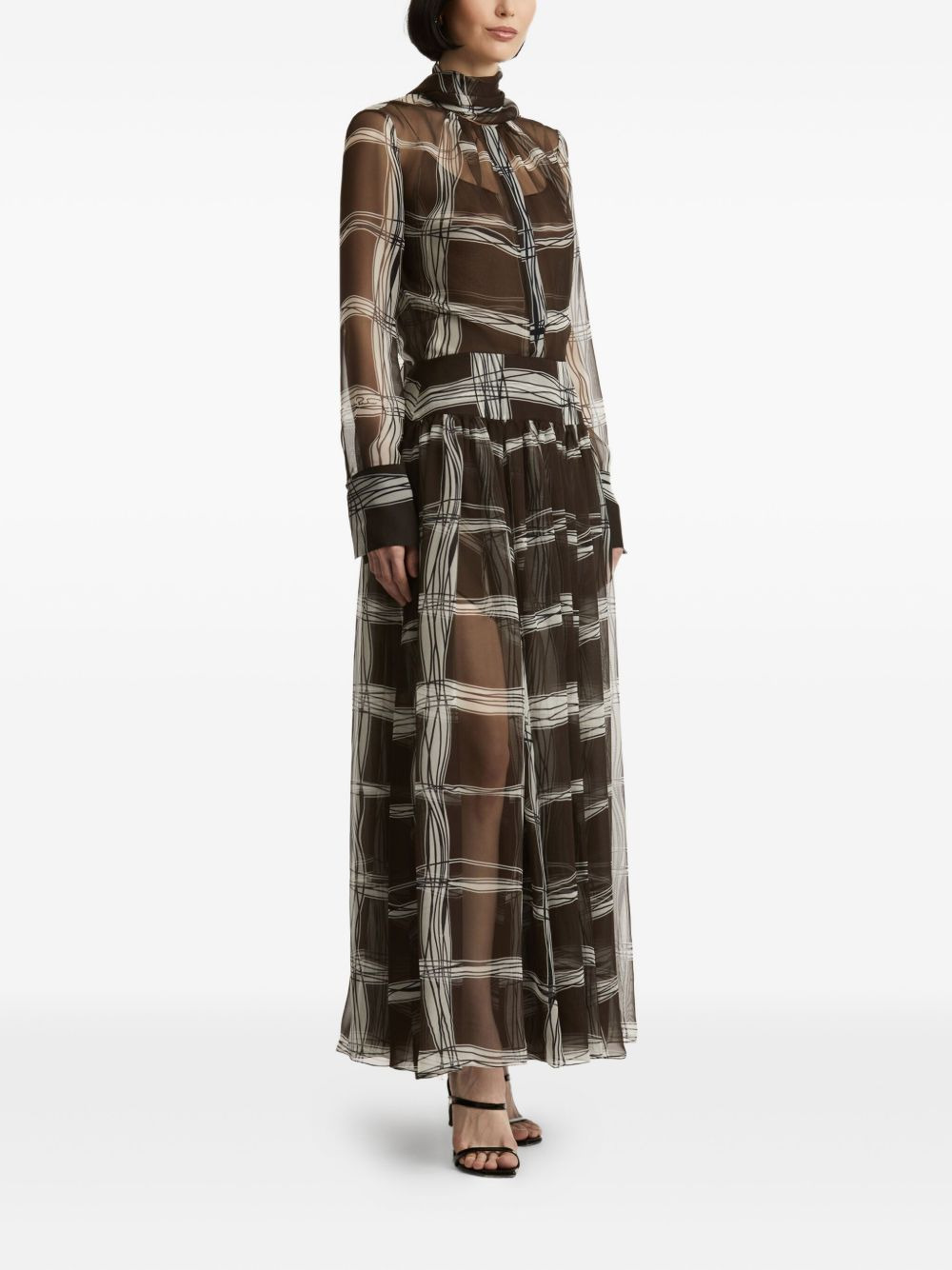 pleated wavy-plaid silk maxi dress - 3