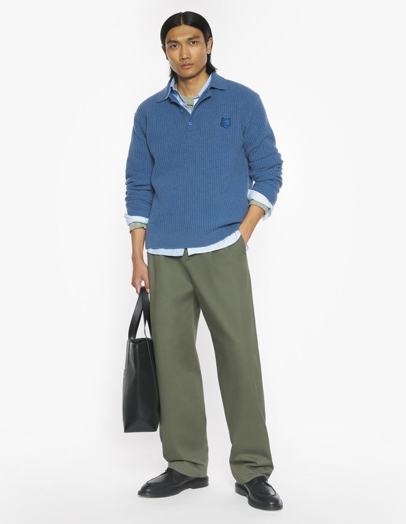 Maison Kitsuné FOX HEAD WOOL RIBBED POLO JUMPER outlook