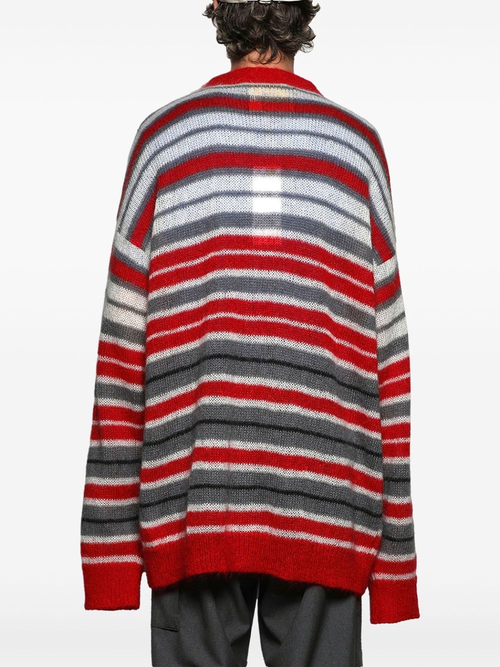striped V-neck cardigan - 5