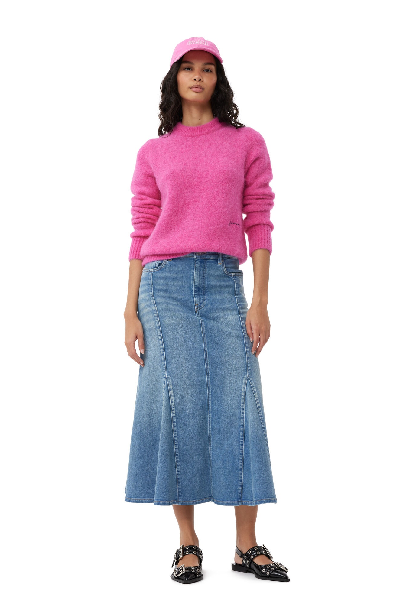 PINK BRUSHED ALPACA O-NECK SWEATER - 5