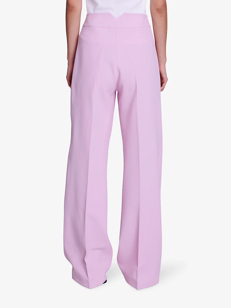 Pressed-crease belted wide-leg mid-rise stretch-woven trousers - 4