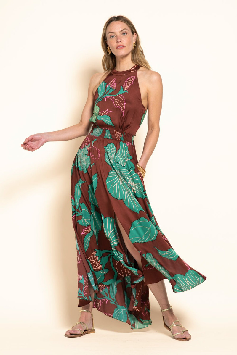 Long Dress Clea - Brown Hibiscus 1